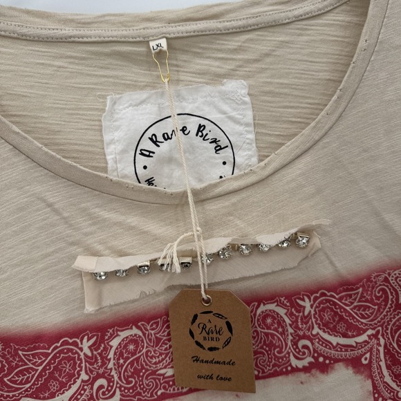 A Rare Bird L/XL Graphic T-Shirt Rhinestone Distressed Bandana Paisley Tee - Picture 5 of 11
